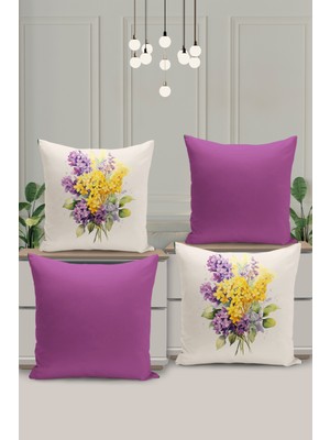 4 Lü Çift Taraflı Dijital Baskı Kırlent Kılıfı Çiçek Desenli