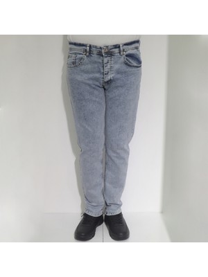Hacker Fistan Store Erkek Mavi Normal Bel Normal Kesim Boru Paça Büyük Beden Jean Pantolon