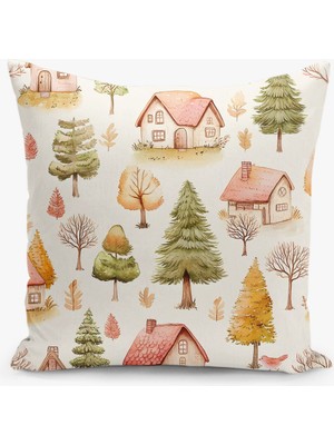 Çift Taraflı Dijital Baskı Kırlent Kılıfı Çocuk Odası Ev Desenli