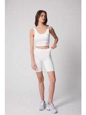 Kadın Biker Tayt Yüksek Bel Slim Fit Esnek Kumaş Beyaz - 2504