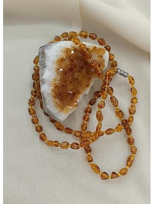 Kolye Damla Kehribar Amber Doğaltaş Yetişkin Kolyesi