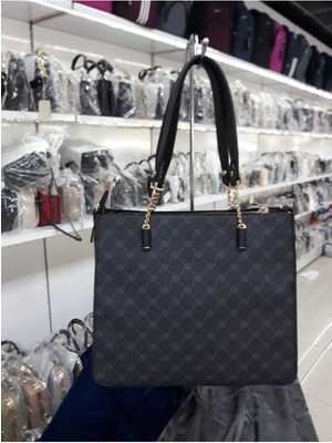 Modern Siyah Noktalı El & Omuz Çantası