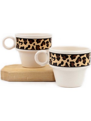 Leopar Desen 2'li Espresso Bardak Seti - Hediye Seramik Fincan