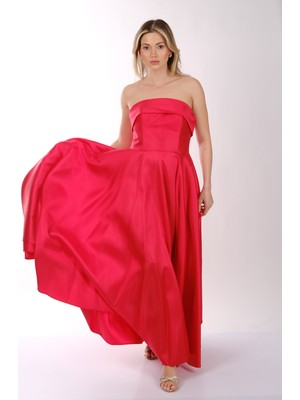 Kayık Yaka Saten Kiloş Abiye Elbise Dori 00KB6068