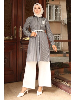 Çizgili Nakış Detaylı Takım Siyah 19261