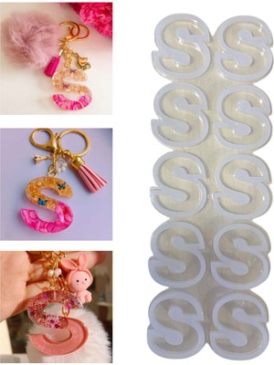 Epoksi Çoklu Silikon Kalıp S Harfi ( Düz)  Anahtarlık Reçine Seri Döküm Kalıbı 4 cm 10 Lu