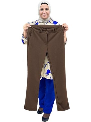 Sevda Kılınç Kadın Büyük Beden Cepli Likralı Krep Boru Paça Pantalon Düz Desenli Model