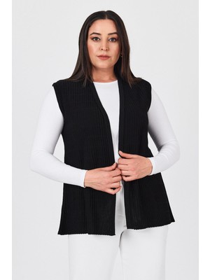 Kadın Siyah Fitilli Işlemeli V Yaka Mevsimlik Triko Anne Yazlık Yelek