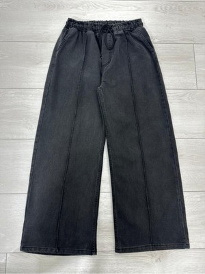 Sevda Kılınç Kadın Çımalı Bol Paça Kot Pantolon Esnek Kumaş ve Lastikli Bel Detayıyla