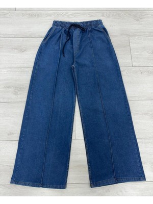 Sevda Kılınç Kadın Bol Paça Kot Pantolon Düz Desenli Esnek Kumaş ile Günlük Kullanım