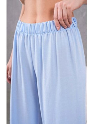 Fresh Moda Kadın Keten Beli Lastikli Rahat Bol Paça Pantalon