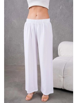 Fresh Moda Kadın Keten Beli Lastikli Rahat Bol Paça Pantalon