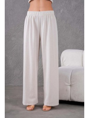 Fresh Moda Kadın Keten Beli Lastikli Rahat Bol Paça Pantalon