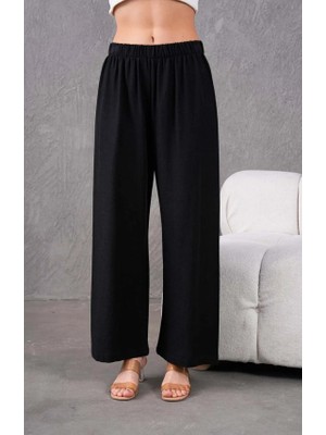 Fresh Moda Kadın Keten Beli Lastikli Rahat Bol Paça Pantalon