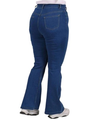 Sevda Kılınç Kadın Büyük Beden Kot İspanyol Paça Günlük Model Desenli Pamuk Kumaş