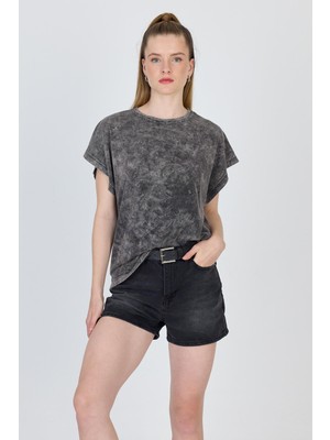 Antrasit Yıkamalı Oversize Basic Tişört 253014