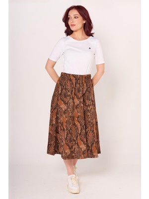 Nw Lbls Bayan Desenli Etek Kahve Desenli