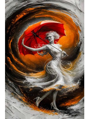 Aden Dekoratif Kırmızı Şemsiyeli Kadın Kanvas Tablo