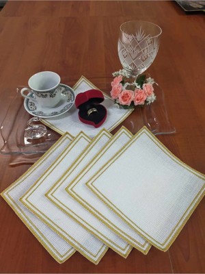 6 Adet Iç Içe Kare Gold Peçete Etamin Işlenebilir Parti Kokteyl Kahve Yanı Sunum Peçetesi