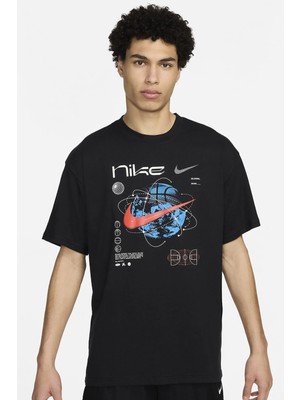 Nike Men's MAX90 Basketball Loose Fit T-Shirt Erkek Bol Kesim Pamuk Tişört Siyah