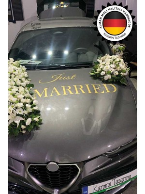 Just Married Yazılı Düğün Arabası Ön Kaput Süsleme Sticker Gelin Araba Gold Renk Yazı 1 Adet