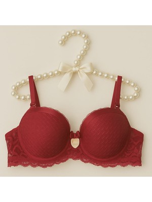 Desteksiz Saten Detay Dantelli C Cup Sütyen Kırmızı