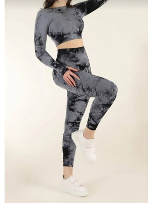 Star Şımart Kadın Gri Kalçası Büzgülü Fitness Spor Takım