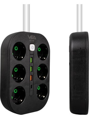 Akım Korumalı Priz, 1.5 Metre Kablo, 3 x Usb, 1 x Type-C Pd Girişli, Grup Priz, 10AH Anahtarlı Priz, 2500W Güç, Usbli,telefon Sarjlı, Anahtarlı, Topraklı,