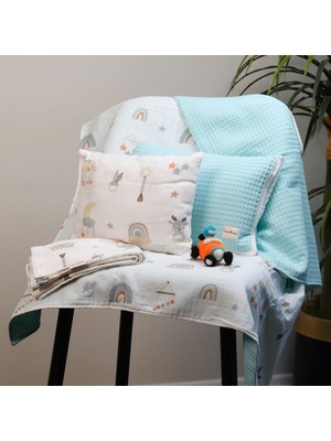 Kupu&Kupu Bebek Uyku Seti - Pamuklu Bebek Battaniyesi - Müslin Örtü - Çarşaf - Müslin Bebek Yastık - Süpriz Yastık - Üçlü Set