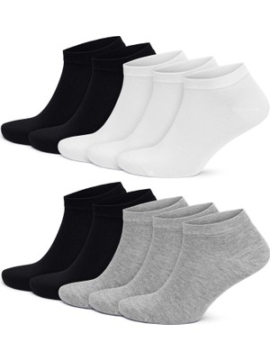 Gowith 10'lu Bambu Premium Dikişsiz Kutulu Nefes Alabilir Erkek Kadın Sneaker Çorap, Likralı 200 Iğne Esnek Sıkmayan Siyah Beyaz Gri Kısa Patik Çorabı 3006