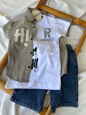 Hi  Baskılı Gömlekli 3 Lü Takım Haki