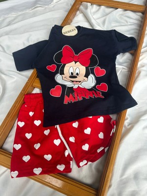 Minnie Kırmızı Baskılı Şortlu Takım