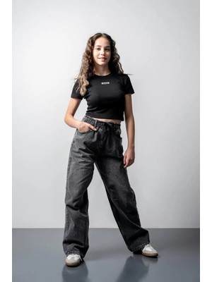 Kendinden Kemerli Bol Paça Pantolon Gri