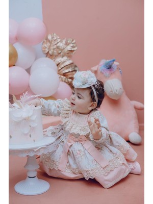 Hly Karol Tasarım Vintage Bebek Elbise, Mint Yeşili Dantel Detaylı Doğum Günü Elbisesi, Prenses Silüeti