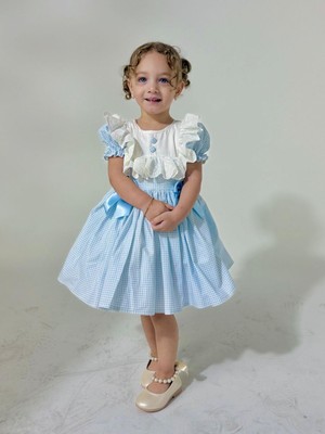 Defne Mavi Vintage Kız Bebek Elbise,doğum Günü Elbise,fotoğraf Çekim Elbise,0-7 Yaş Uygun