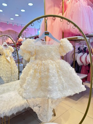 Hly Karol Tasarım Hly Karol Vintage Kız Bebek Elbise, Krem Kuyruklu Prenses Kesim, Doğum Günü İçin Tasarım