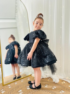 Siyah Taşlı Vintage Kız Bebek Elbise,doğum Günü Elbise,fotoğraf Çekim Elbise,1-11 Yaş Uygun