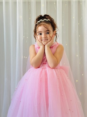 Pembe Incili Uzun Elbise Vintage Kız Bebek Elbise,doğum Günü Elbise,fotoğraf Çekim Elbise,1-11 Yaş Uygun