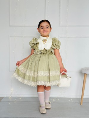 Çimen Yeşil Vintage Kız Bebek Elbise,doğum Günü Elbise,fotoğraf Çekim Elbise,0-12 Yaş Uygun