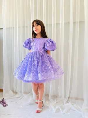 Lila Taşlı Vintage Kız Bebek Elbise,doğum Günü Elbise,fotoğraf Çekim Elbise,1-11 Yaş Uygun