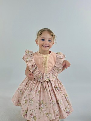 Defne Somon Çiçekli Vintage Kız Bebek Elbise,doğum Günü Elbise,fotoğraf Çekim Elbise,0-7 Yaş Uygun