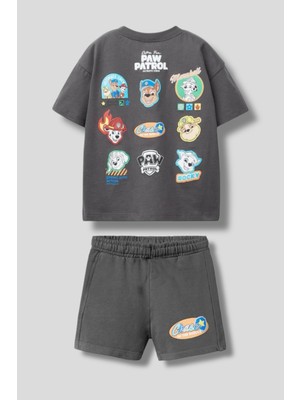 Erkek Çocuk Pamuklu Siyah Paw Patrol Baskılı Şortlu Takım - T-Shirt ve Şort Seti