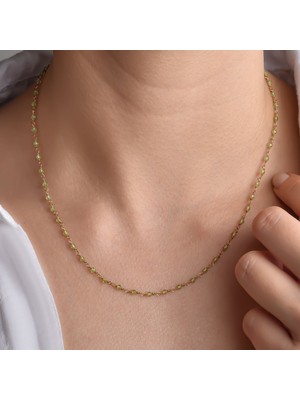 Nox Jewelry 14K Altın Kaplama Peridot Taşlı Rosary Zincir Gümüş Kolye Açık Yeşil Doğum Taşı - CNS00629