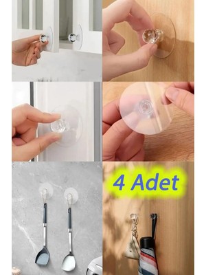 Sanal Trend 4 Adet Kristal Topuzlu Yapışkanlı Dolap Çekmece Kapak Tutma Kulpu Takı, Havlu Asmak İçin Kulp