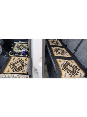 Reversible Oto Koltuk Kilim Seti • 3 Parça • Makine Dokuma • Akrilik & Polyester • Saçaklı