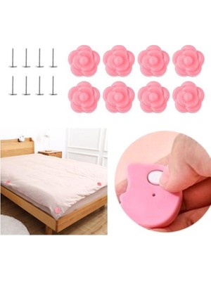 8 Adet Pembe Renk Gül Desenli Yorgan Kılıfı Çarşaf Nevresim Örtü Tutucu Sabitleyici Kaydırmaz