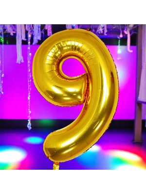 Gold 9 Rakam Folyo Balon Uçan Balona Helyum Gazına Uygun Yüksek Kalite 1 Metre Gold 9 Rakam Balon