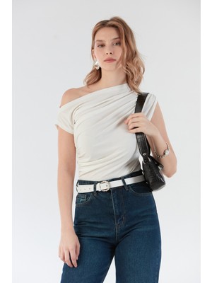 Tek Omuz Yanları Büzgülü Bluz