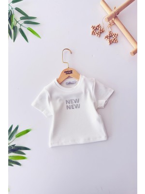 Miniğimin Cicileri New Taş Işlemeli Kız Çocuk esnek crop - Beyaz