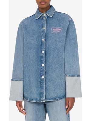Moschino Jeans Oversize Gömlek Yaka Açık Indigo Kadın Denim Gömlek 251K1J021632171295